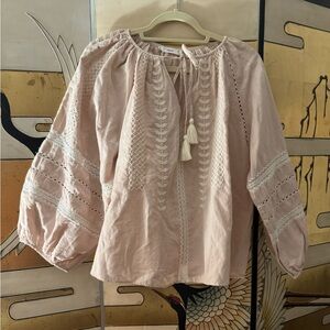 Mango Blush Pink Blouse with Tassel Accents